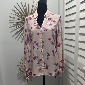 Express Pink Floral Button-Front Blouse